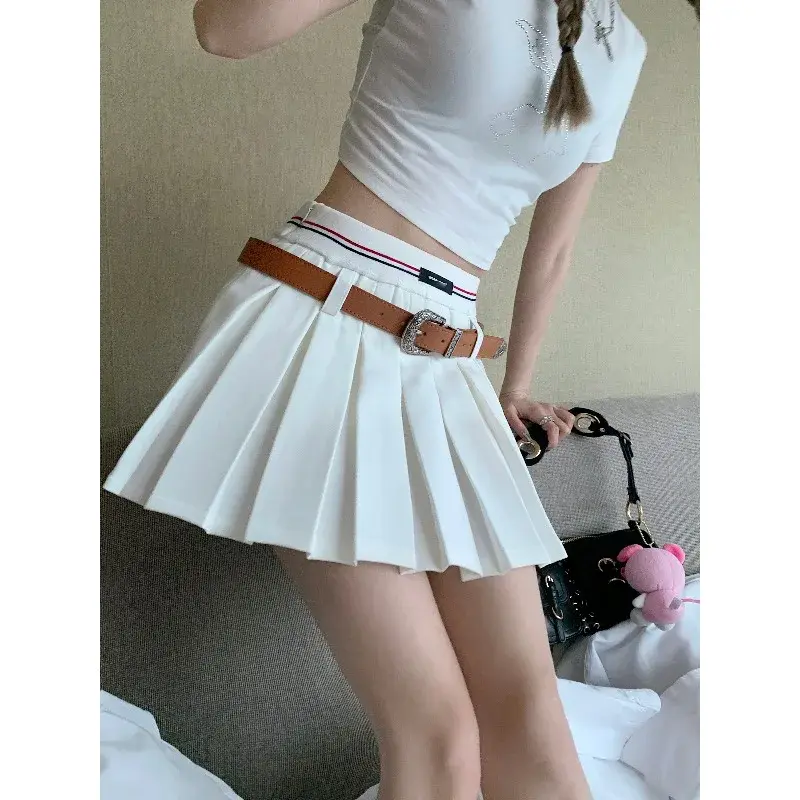 Irabeezt Women's Spring Skirt American Academy Style Retro High Waist Pleated Mini Skirts Korean Style Casual Female Clothes