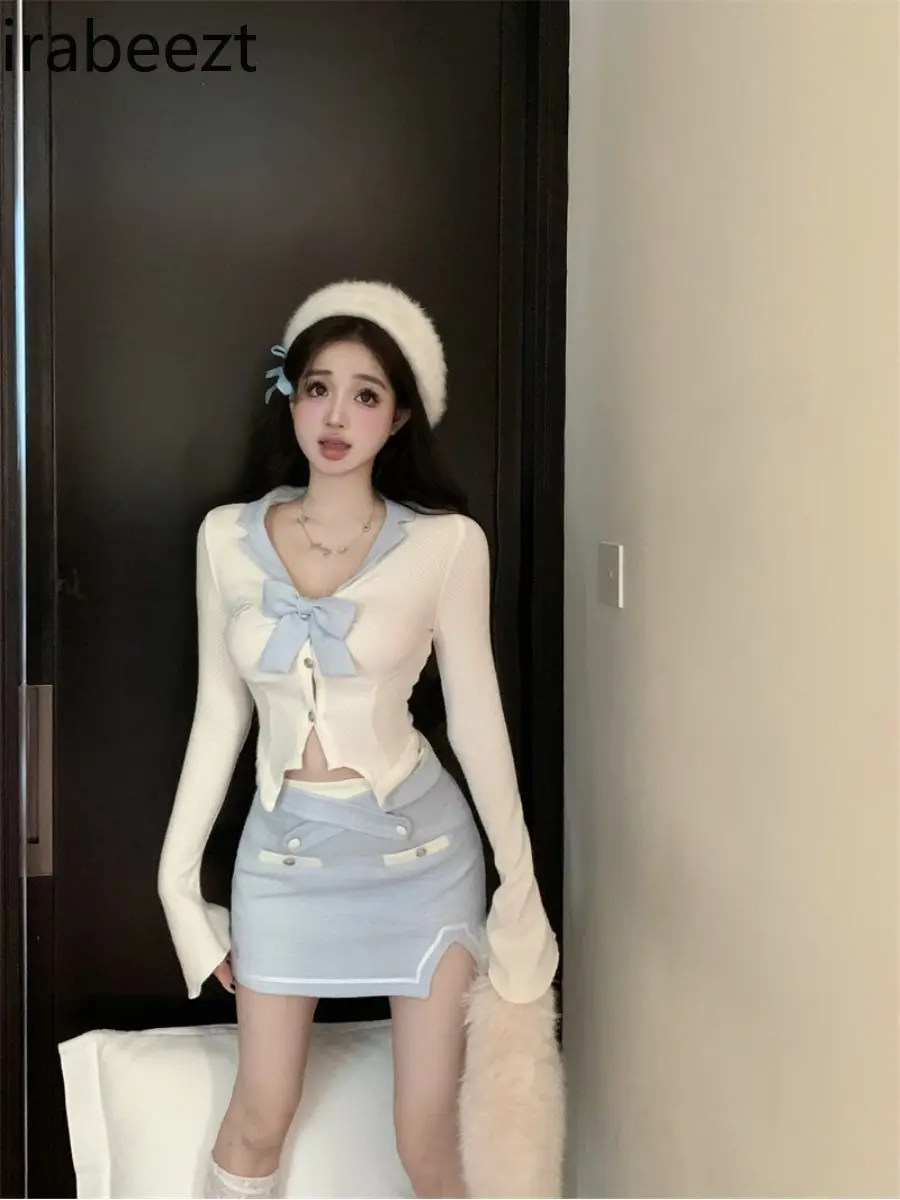 Sexy Sweetheart Two-Piece Set for Women - Autumn Fashion Cute Flirtatious Crop Top & High-Waisted Skirt Sexy but Sweet Outfit