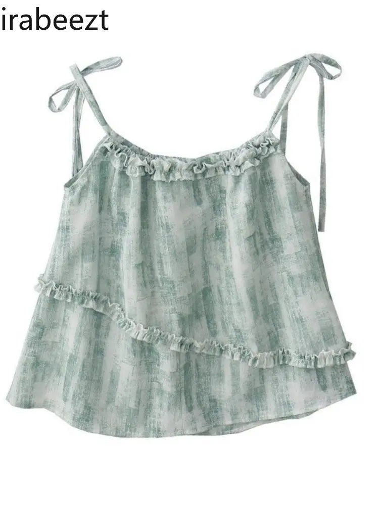Camiseta Sin Mangas Sexy Para Mujer Summer New Temperament Niche Design Irregular Lacing Loose Thin Green Halter Vest Top