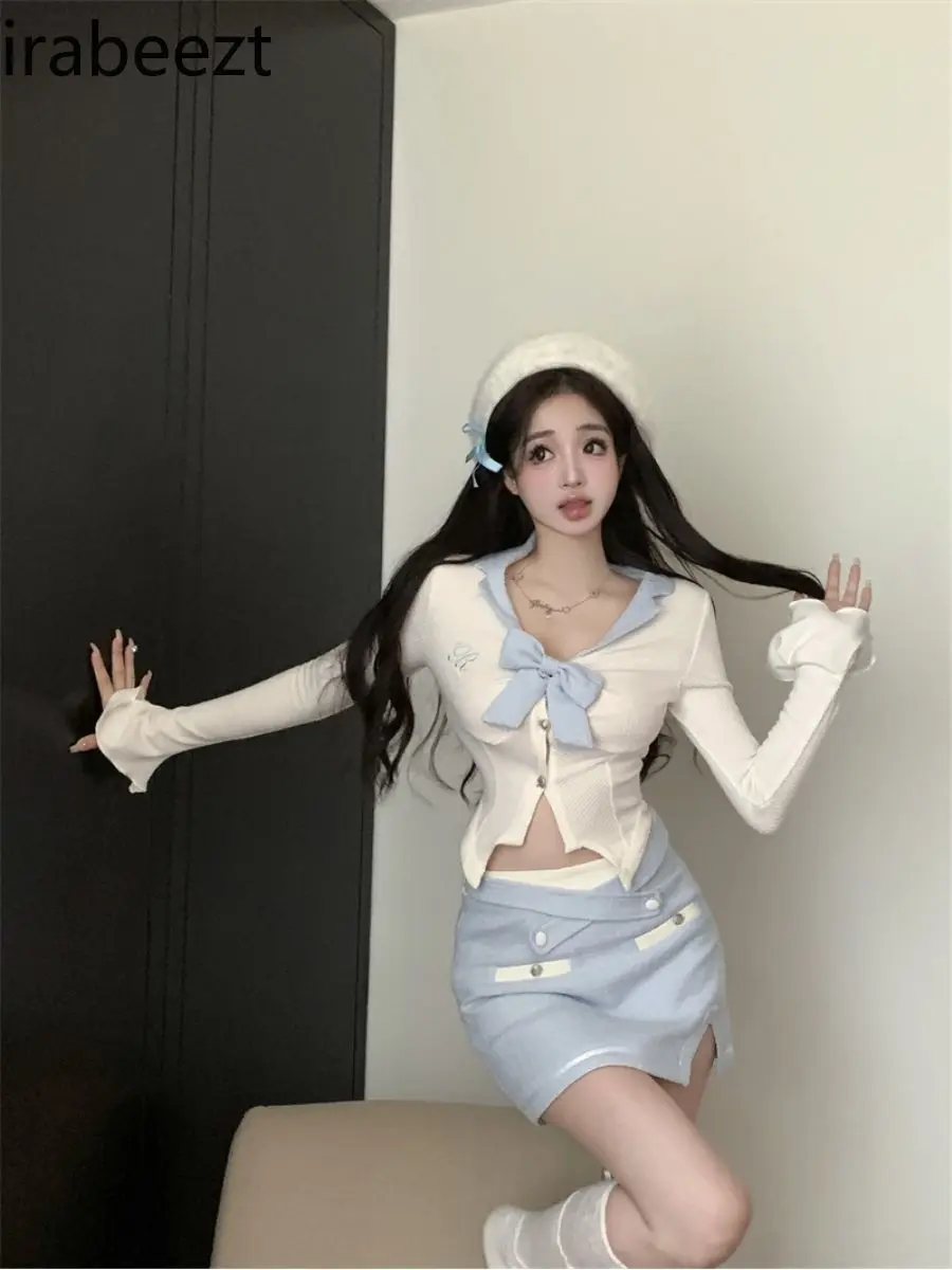 Sexy Sweetheart Two-Piece Set for Women - Autumn Fashion Cute Flirtatious Crop Top & High-Waisted Skirt Sexy but Sweet Outfit