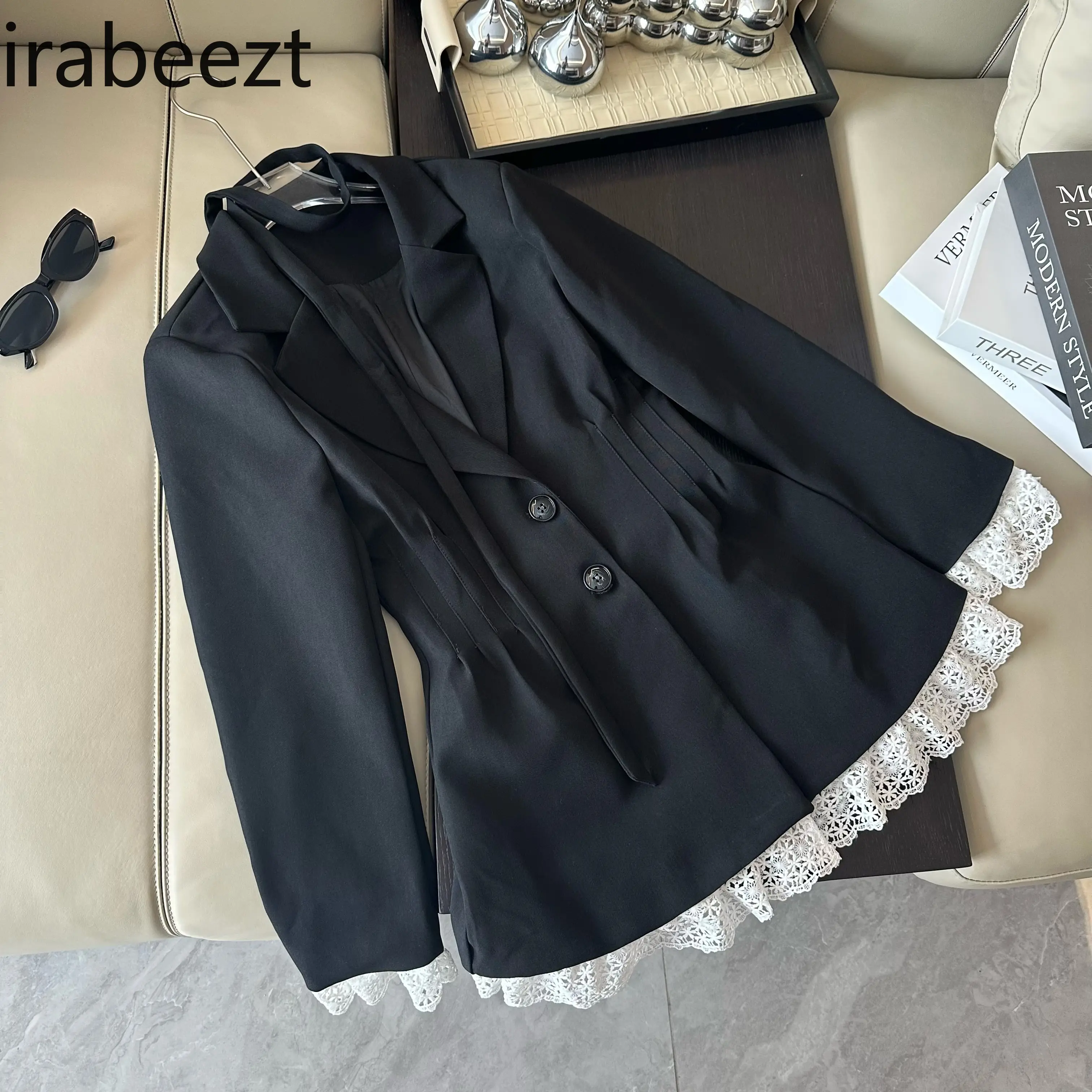 Lace Patchwork Coat Female Sweet Temperament Top Casacos De Inverno Feminino Waist Slimming Fashion Jackets for Women