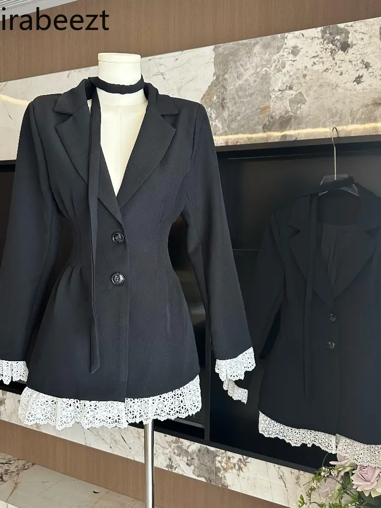 Lace Patchwork Coat Female Sweet Temperament Top Casacos De Inverno Feminino Waist Slimming Fashion Jackets for Women