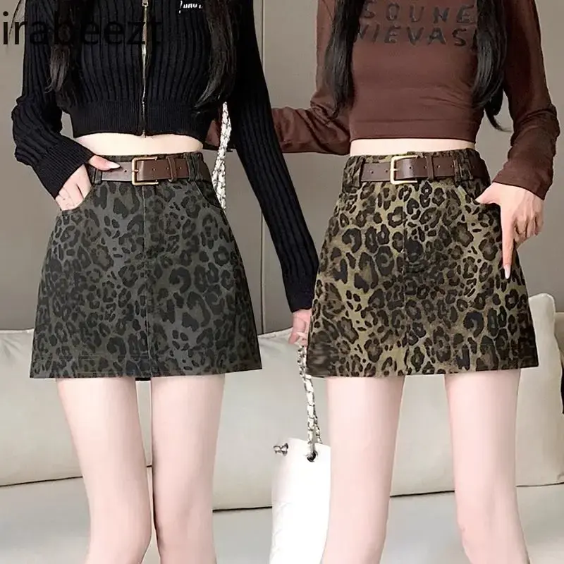 Leopard-print Western Style Skirt Female Autumn and Winter Popular Hot Sale High Waist A-line Hot Girls Short Skirt