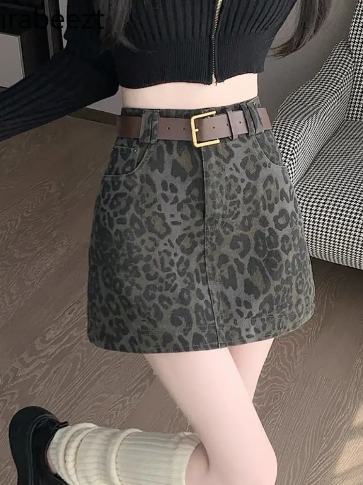 Leopard-print Western Style Skirt Female Autumn and Winter Popular Hot Sale High Waist A-line Hot Girls Short Skirt