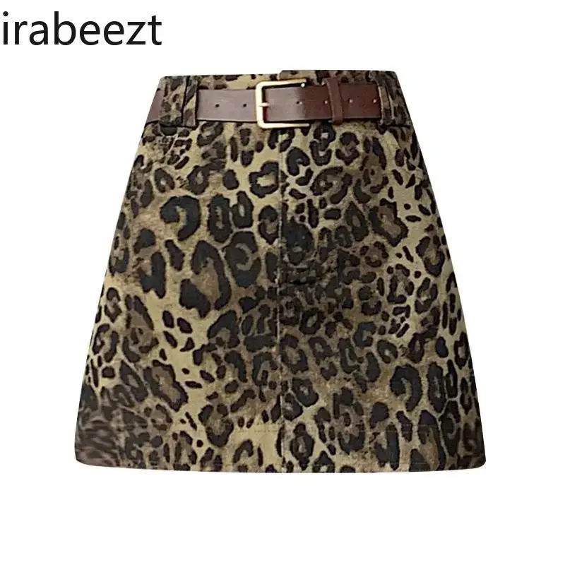 Leopard-print Western Style Skirt Female Autumn and Winter Popular Hot Sale High Waist A-line Hot Girls Short Skirt
