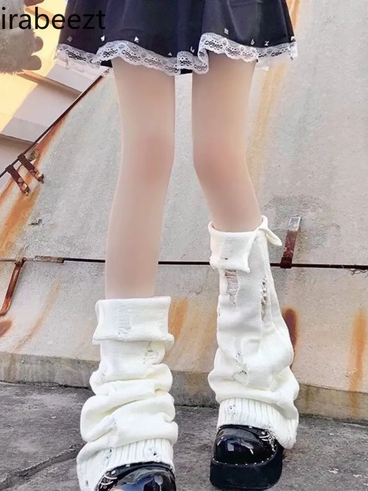 New Mori Department Y2k Hot Girls Subculture Wash-in Broken Open Fork Flanged Cute Leg Set Girl Fashion Legs Warmer