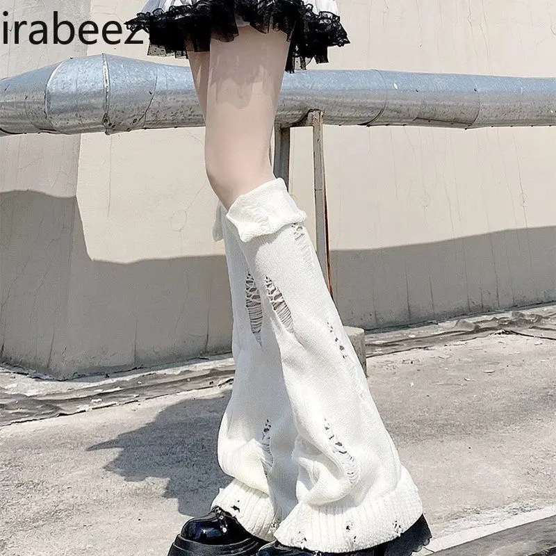 New Mori Department Y2k Hot Girls Subculture Wash-in Broken Open Fork Flanged Cute Leg Set Girl Fashion Legs Warmer