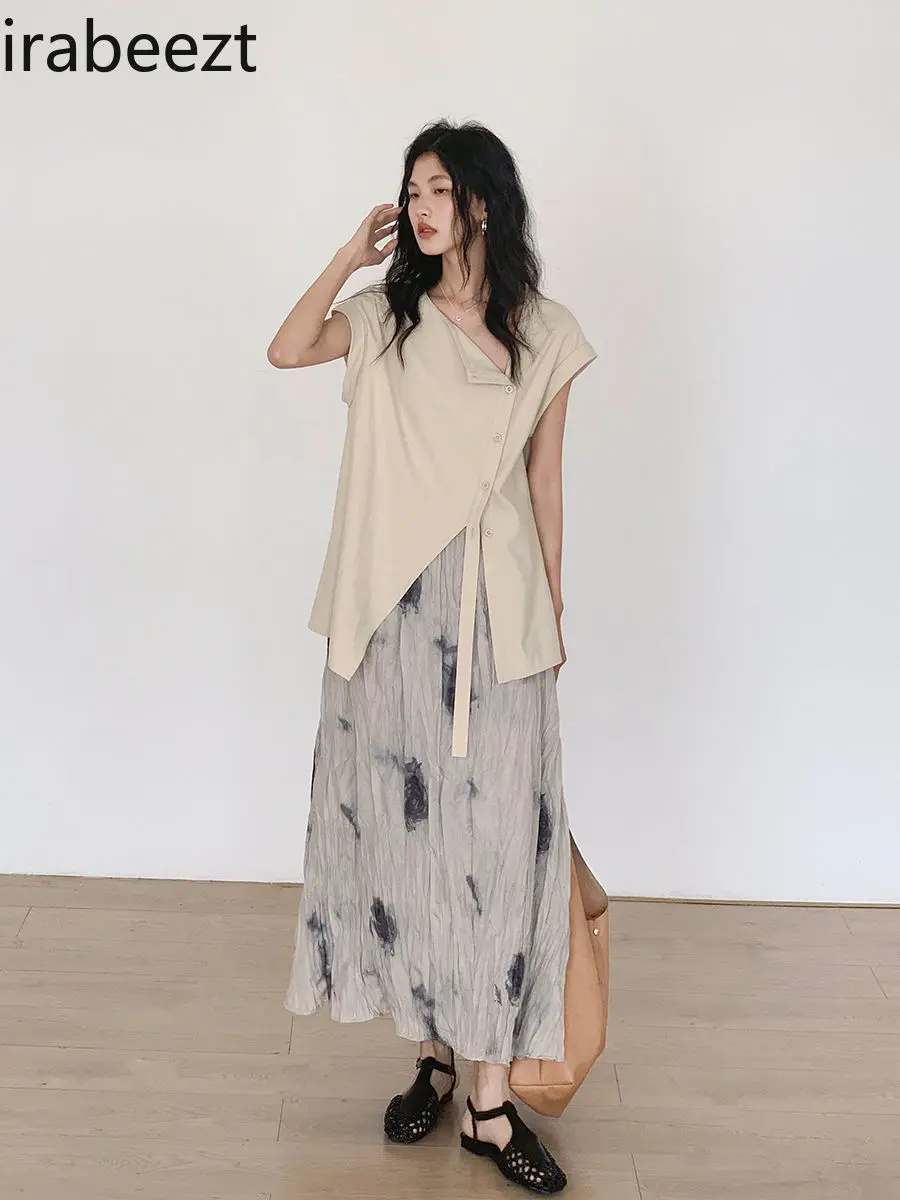 New Chinese Style Loose Batwing Sleeves Blouse & Skirt Two-Piece Set for Women – High-End Fashion Casual & Commuting Wear