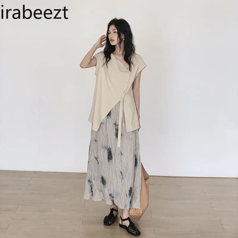 New Chinese Style Loose Batwing Sleeves Blouse & Skirt Two-Piece Set for Women – High-End Fashion Casual & Commuting Wear