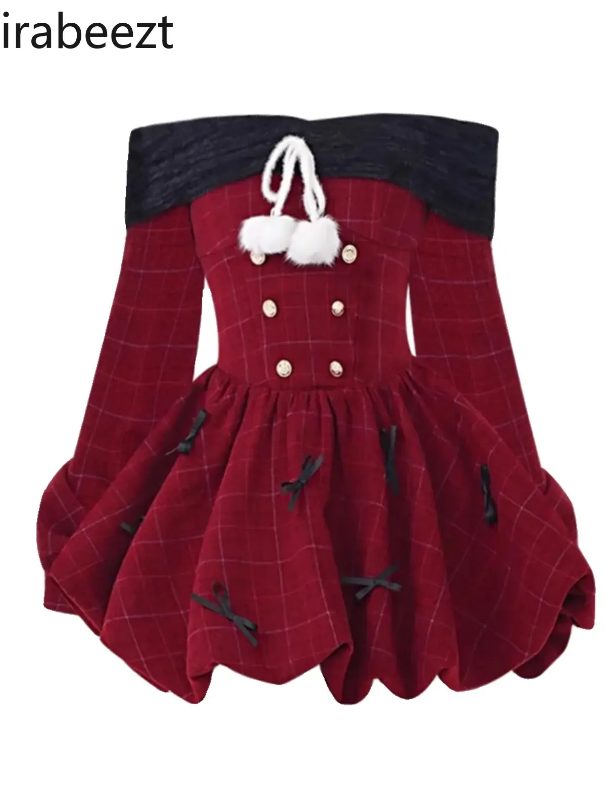 Spot Sexy Spice Girl Christmas Gown Wine Red One-line Shoulder Long Sleeve Dress Birthday Pompous Vestidos Dress For Women