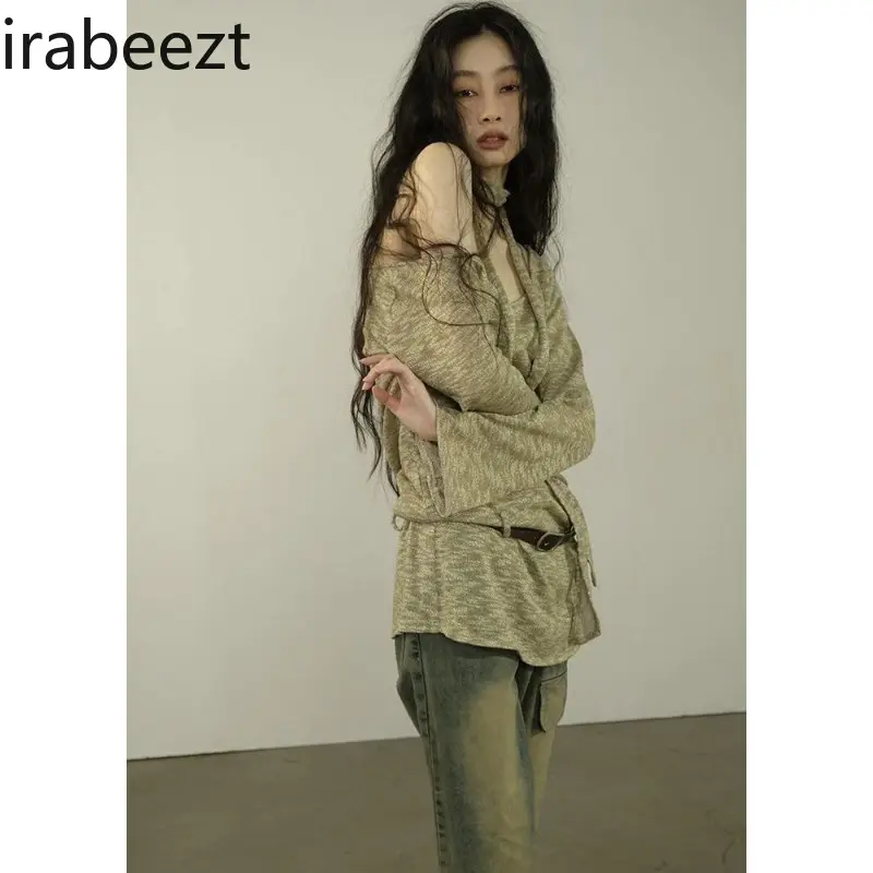Women's Tops Casual Slash Neck Long Sleeved Thin Loose T-shirts+Neck Design Sense Trendy Personality Fashion Top Ladies Clothing