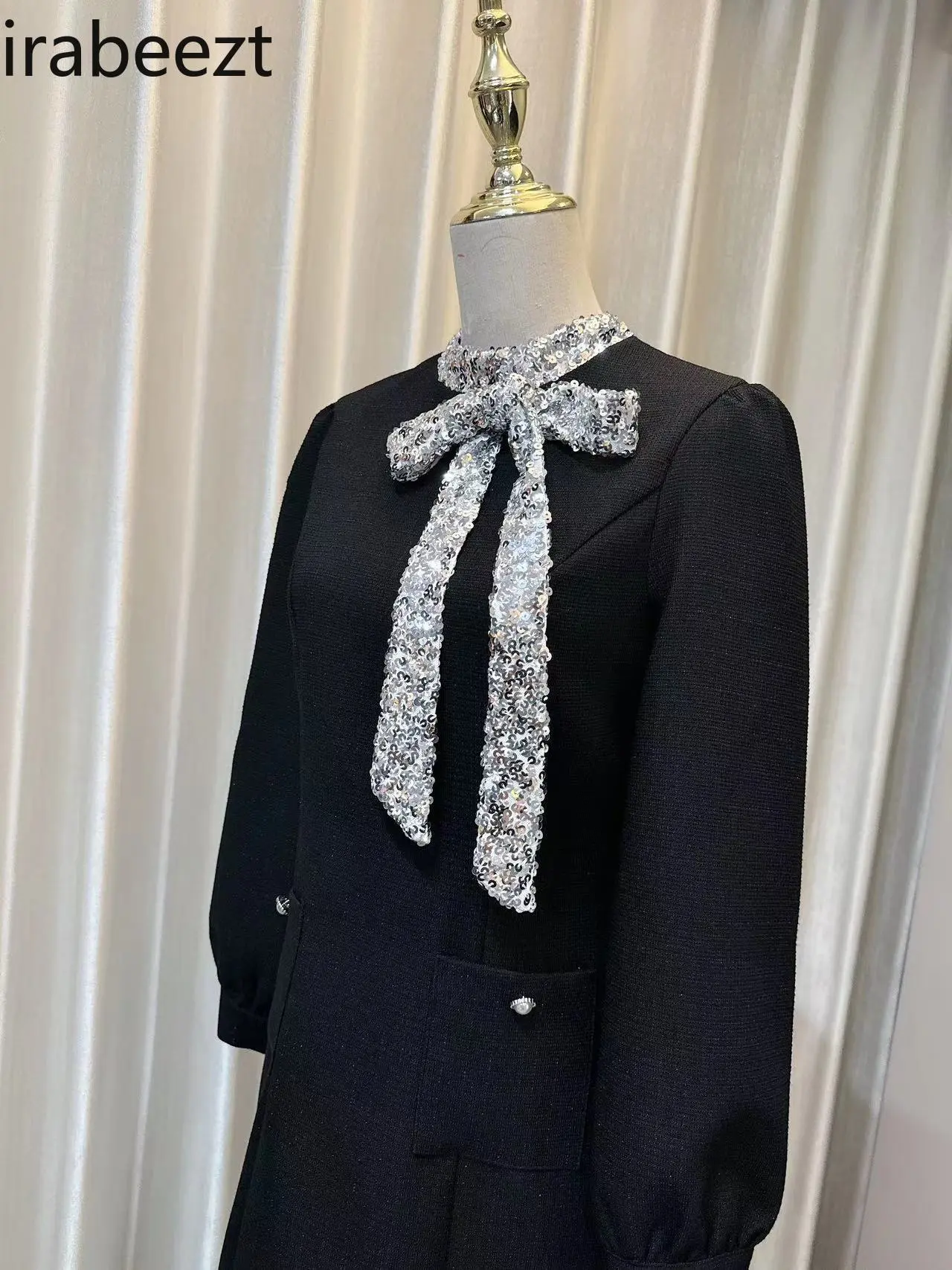 French Spring New Temperament Sequin Bow Robe Regulai Fit Vestidos De Mujer Elegantes Para Fiesta 2024 Dress for Women
