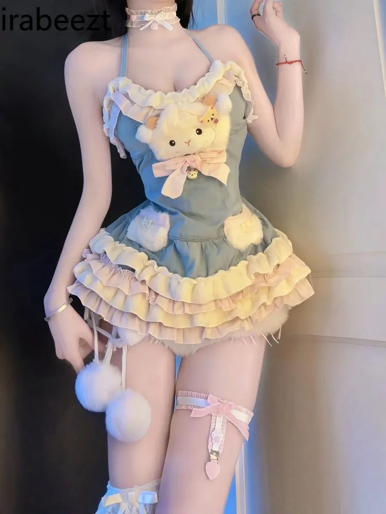 Sweet and Cute Age-reducing Sexy Halter Neck Dress Female Summer New Waist Slim Cake Short Skirt Vestidos De Mujer