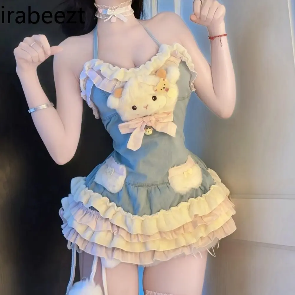 Sweet and Cute Age-reducing Sexy Halter Neck Dress Female Summer New Waist Slim Cake Short Skirt Vestidos De Mujer