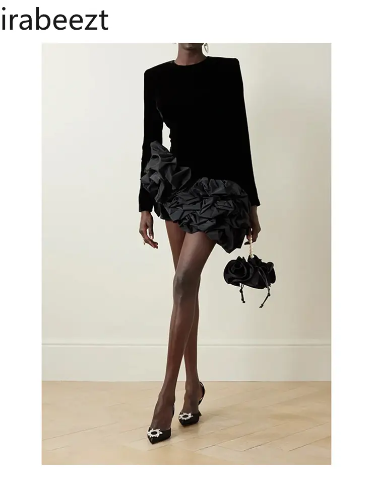 Velvet Patchwork Layered Flanged Irregular Slim Mini Skirt Feminine Slimming Dress Short Vestidos De Fiesta Summer Dress Women
