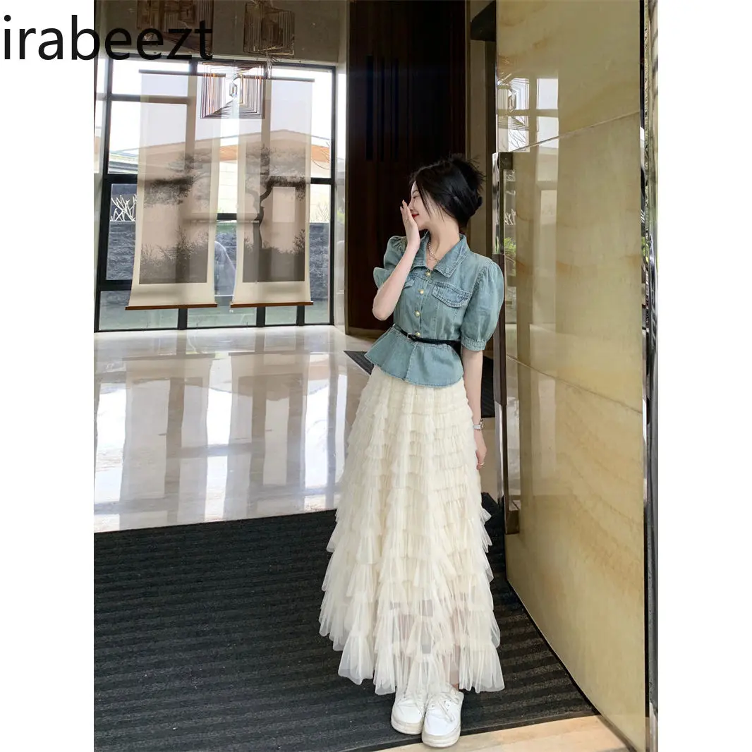 Women's Short Sleeve Denim Shirt 2025 Summer Vintage Chic Bubble Sleeve Blouse Casual Loose Fit Retro Style Fashion Top