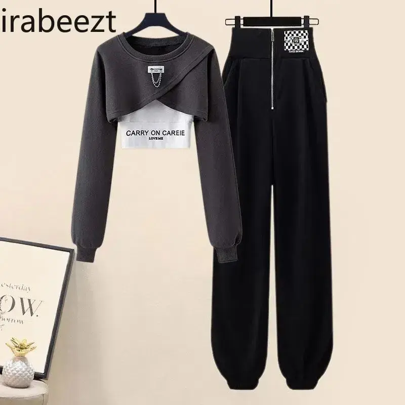 Jogger Pants Camis Sweatshirt 3 Pieces Sets Women Crop Top Shirts Corset Cargo Pants Sports Style 3Pcs Pants Sets Female Clothes