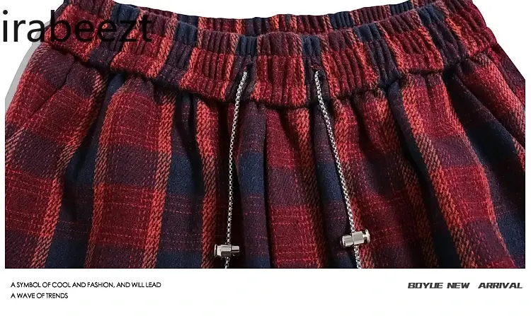 American Vintage Red Plaid Casual Trousers Fashion Drawstring Wide Leg Slimming Fashion Streetwear Men's and Women's Pants
