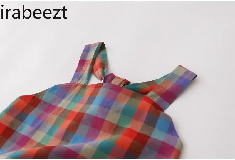 Summer New Niche Design Retro Color Contrast Plaid Loose Irregular Small Halter Vest Korean Fashion Clothing Casual Crop Tops