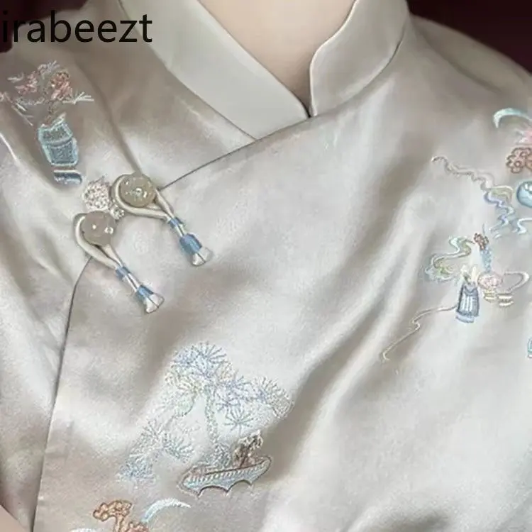 Beautiful Silver New Chinese Style Plate Button Jacket for Women 2025 New Spring High-end Chinese Clothes for Women