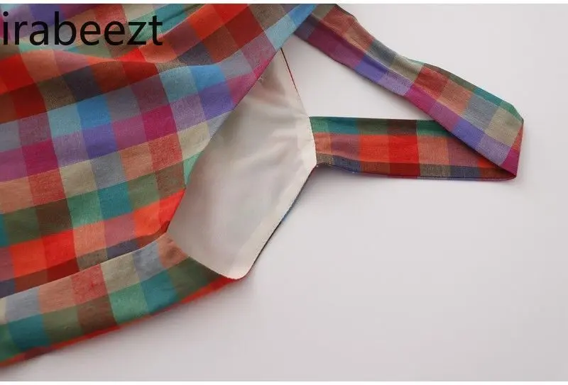 Summer New Niche Design Retro Color Contrast Plaid Loose Irregular Small Halter Vest Korean Fashion Clothing Casual Crop Tops
