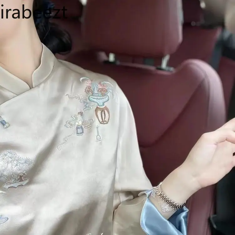 Beautiful Silver New Chinese Style Plate Button Jacket for Women 2025 New Spring High-end Chinese Clothes for Women