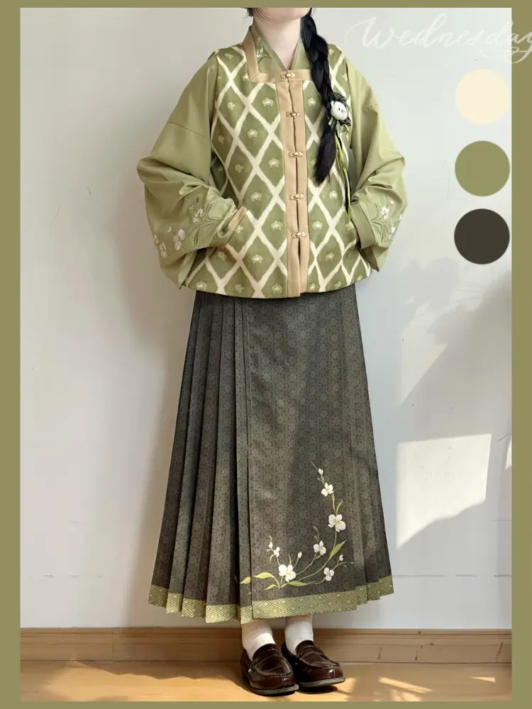 Ming System of Square Collar Than Jia Ming System of Thick Cashmere Hanfu Female Horse Skirt Autumn and Winter Tang Suit