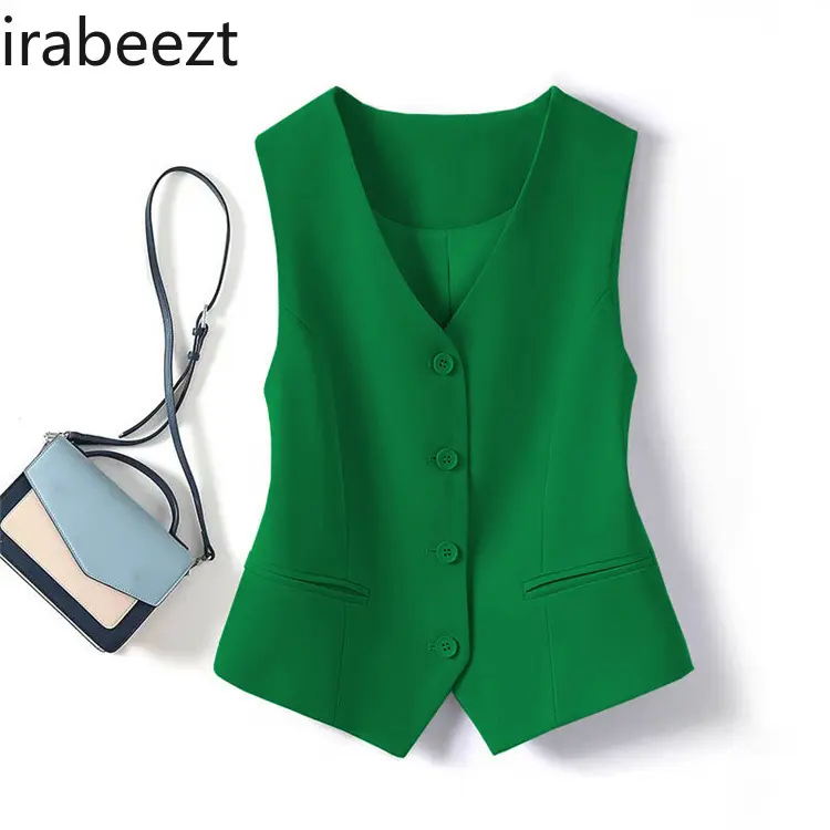 Blue Women's Waistcoat Vest Slim Fit Short Sleeveless Jacket for Layering Spring Autumn Fashion Outerwear