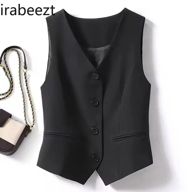 Blue Women's Waistcoat Vest Slim Fit Short Sleeveless Jacket for Layering Spring Autumn Fashion Outerwear