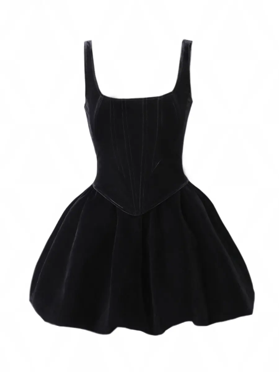 Homemade Dark Ballet Design Fishbone Top Velvet High-waisted A-line Skirt Female Flower Buds Peng Peng Skirt Suit