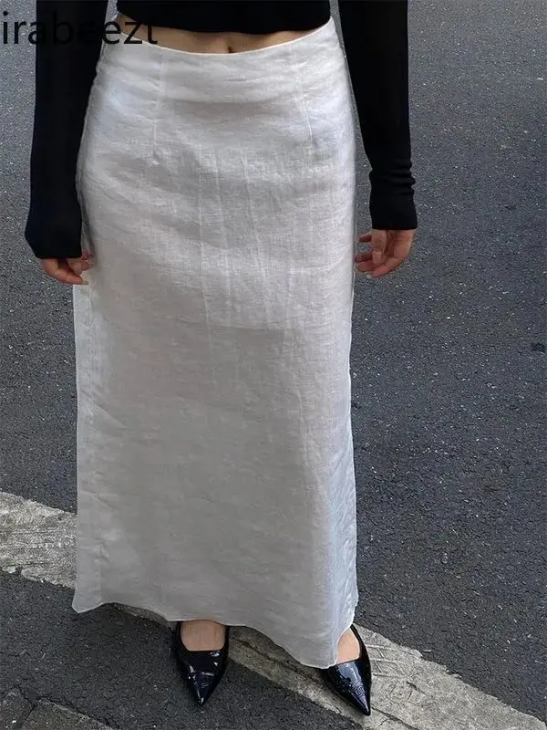White Pure Cotton Skirt for Women in Summer Niche High Waist Slim Fit Temperament Linen Back Slit Hip Long Skirt