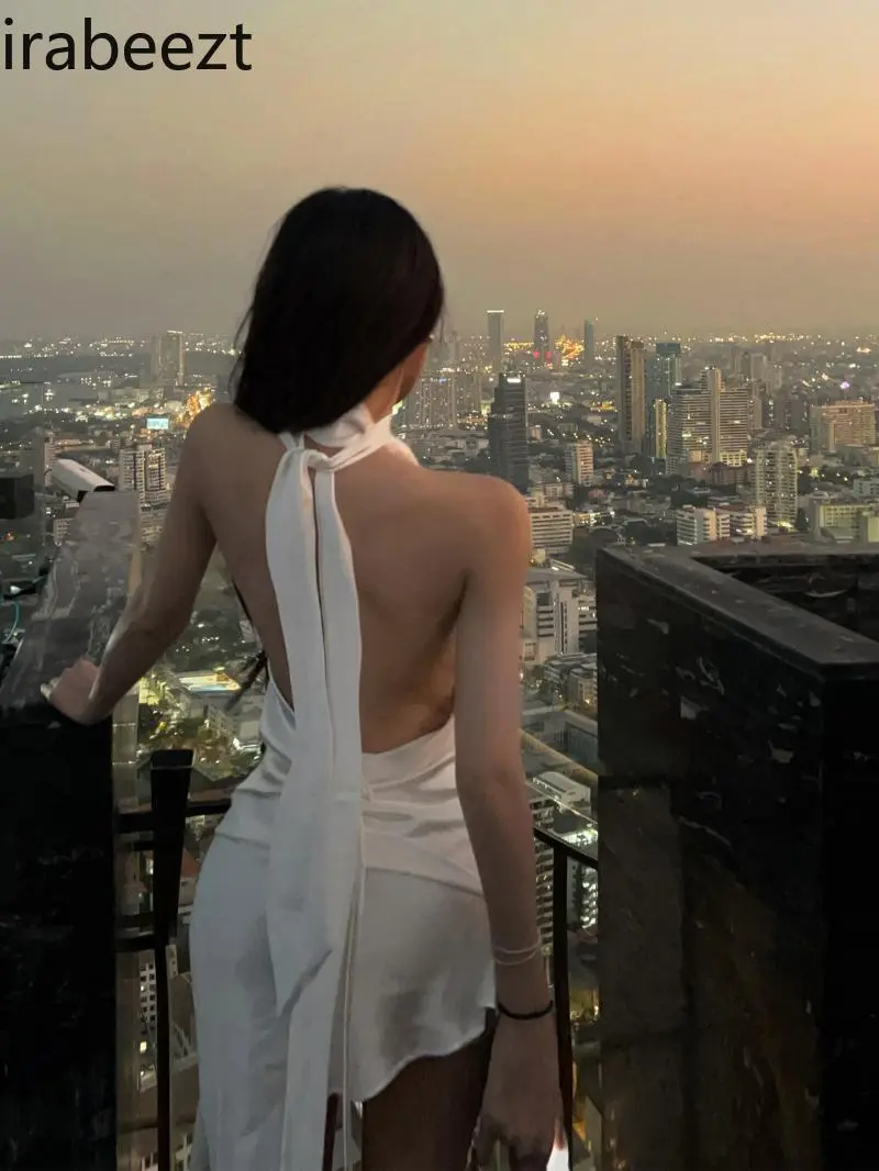 Large Size Fat Girl French Temperament Backless Halter Neck Sleeveless Robe Sexy Three-dimensional Flower Slim Short Dress