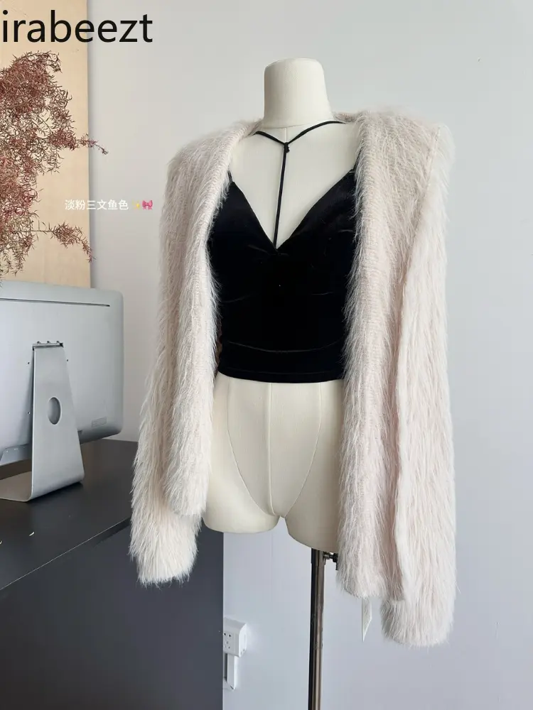 2024 Winter New Gentle White Moonlight Atmosphere Big Hat Fur Coat New Casual Sweater Regulai Fit  Long Cardigan Women