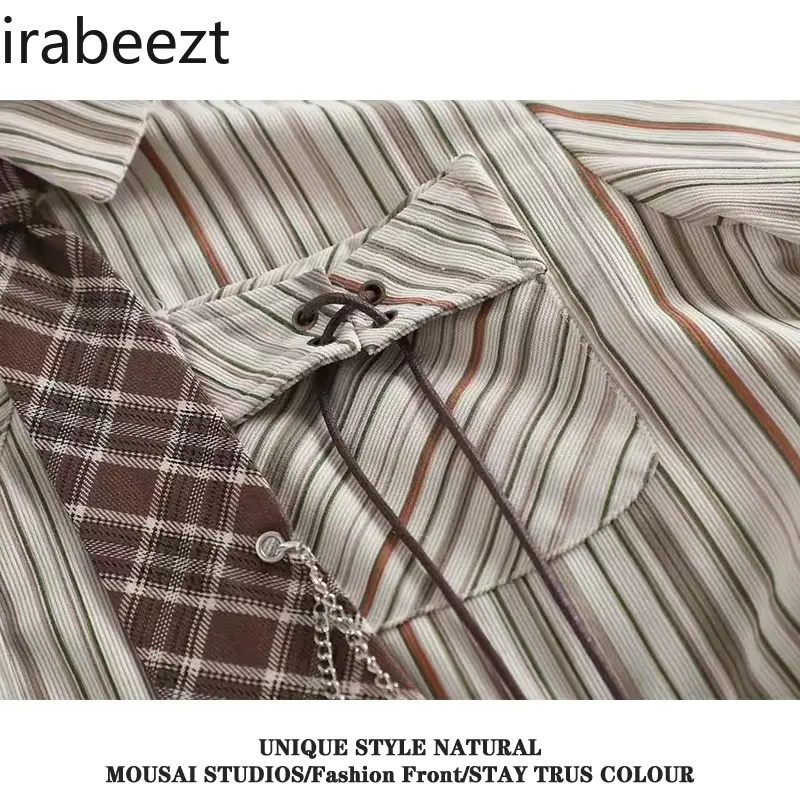 American Vintage Button Design Sense Niche Long Sleeve Striped Shirt Women's Early Autumn Casual Tops Mujer Blouses