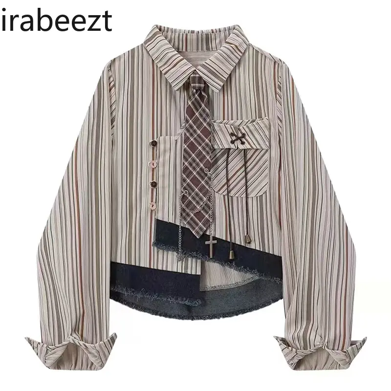 American Vintage Button Design Sense Niche Long Sleeve Striped Shirt Women's Early Autumn Casual Tops Mujer Blouses