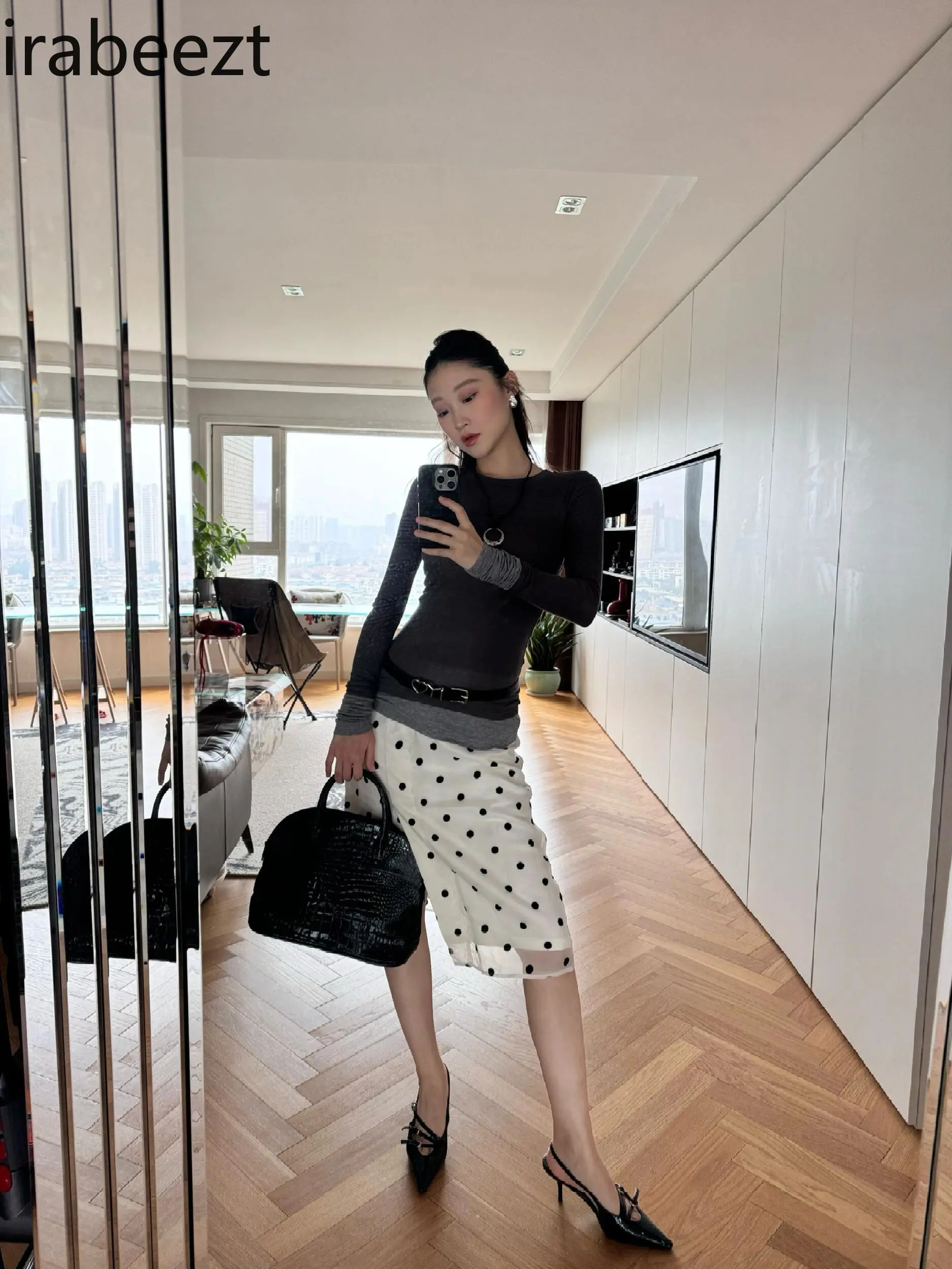 American Hot Girl Polka Dot Skirt Female 2024 Summer New Casual Versatile Skin-friendly Lace Slit Midi Skirt