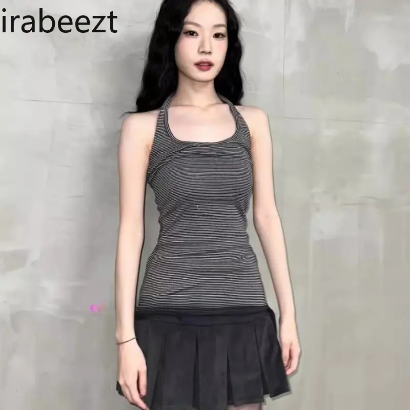 U-neck Halter Neck Pinstripe Slim Fit New Sexy Hot Girl Simple Versatile Bottom Matching Vest for Women Summer Crop Tops