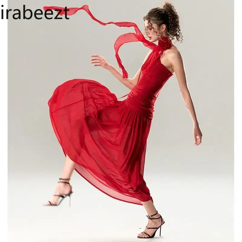 Spring and Summer High-waisted Sleeveless Dress Women Greek Style Pendant Sexy Clothing Look Thin Vestidos De Tricô Femenino