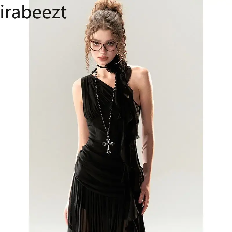 Spring and Summer High-waisted Sleeveless Dress Women Greek Style Pendant Sexy Clothing Look Thin Vestidos De Tricô Femenino