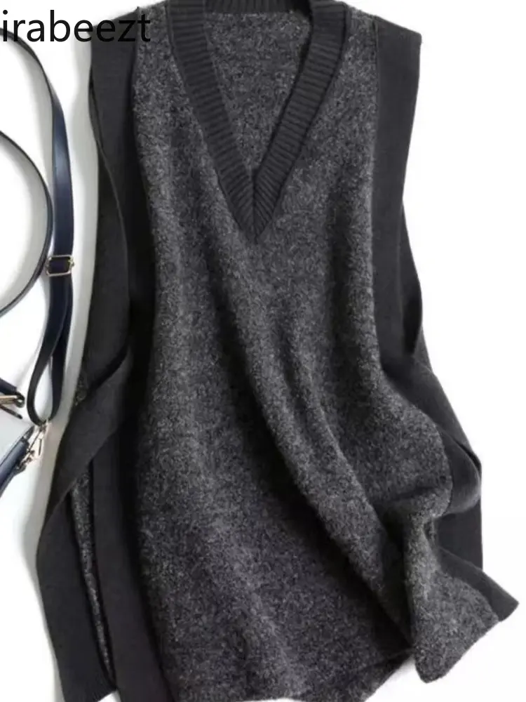 Cardigan Sin Mangas Mujer Korean Fashion Popular Design Sense Loose Silhouette Wool Knitted Waistcoat Vest Woman