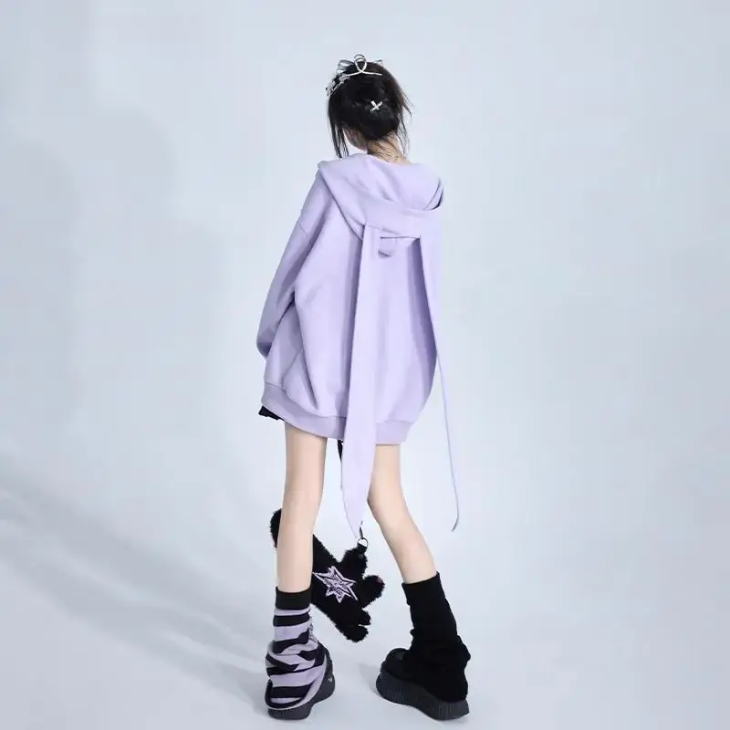 Irabeezt Autumn Women's Hoodies Solid Hooded Long Sleeve Causal Cardigans High Street Cotton Autumn Sweatshirt Chic Zipper Top