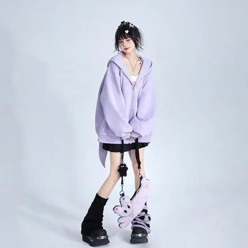 Irabeezt Autumn Women's Hoodies Solid Hooded Long Sleeve Causal Cardigans High Street Cotton Autumn Sweatshirt Chic Zipper Top