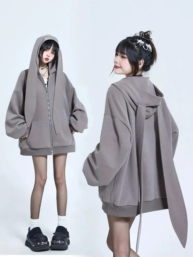 Irabeezt Autumn Women's Hoodies Solid Hooded Long Sleeve Causal Cardigans High Street Cotton Autumn Sweatshirt Chic Zipper Top
