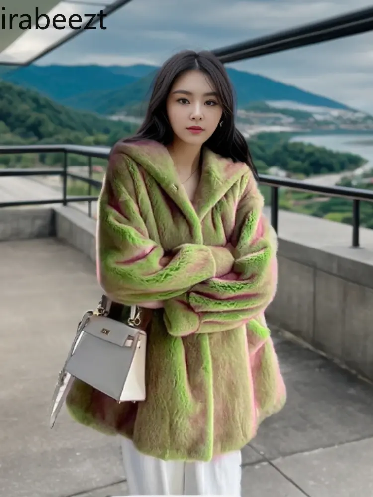 Hot Sale High-end Fur Imitation Mink Coat Socialite Hooded Fashion Casacos De Inverno Feminino 2024 Winter Jacket Women