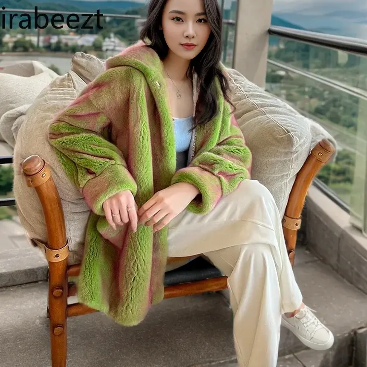 Hot Sale High-end Fur Imitation Mink Coat Socialite Hooded Fashion Casacos De Inverno Feminino 2024 Winter Jacket Women