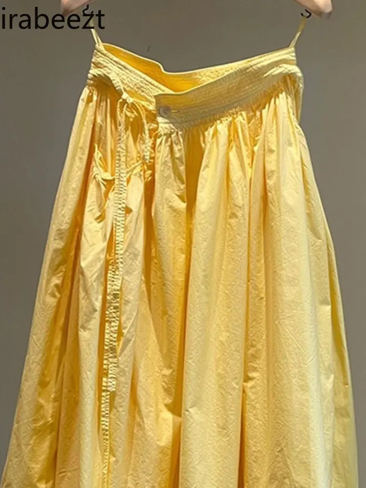 This Year's Most Popular Pear-shaped Figure A-line Skirt French Temperament High-waisted Yellow Skirt Women's Summer Wear