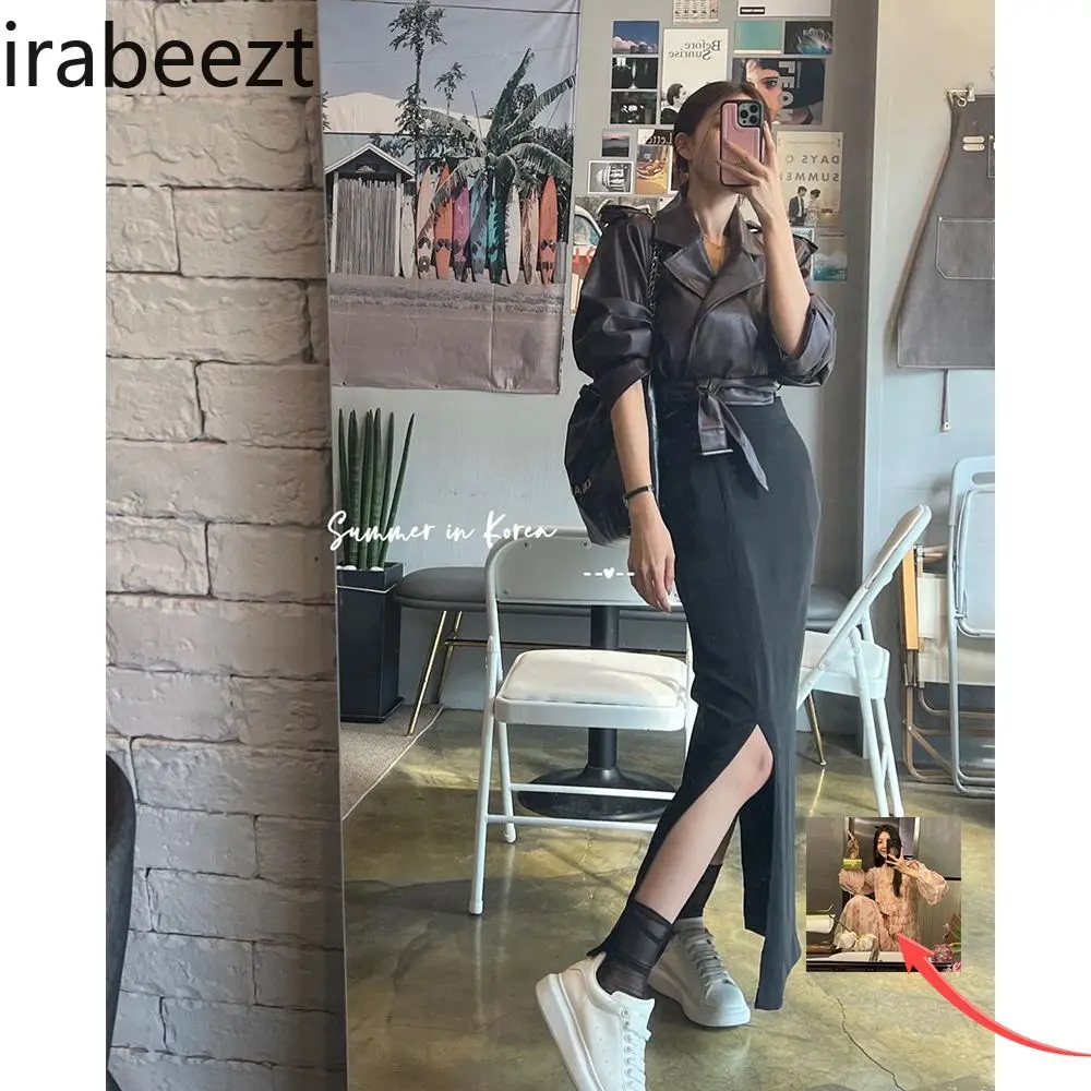 New Short Motorcycle Leather Coat 2024 Fall Lapel Strap Short Cool Girl Jaqueta Feminina Inverno Streetwear Jacket for Women