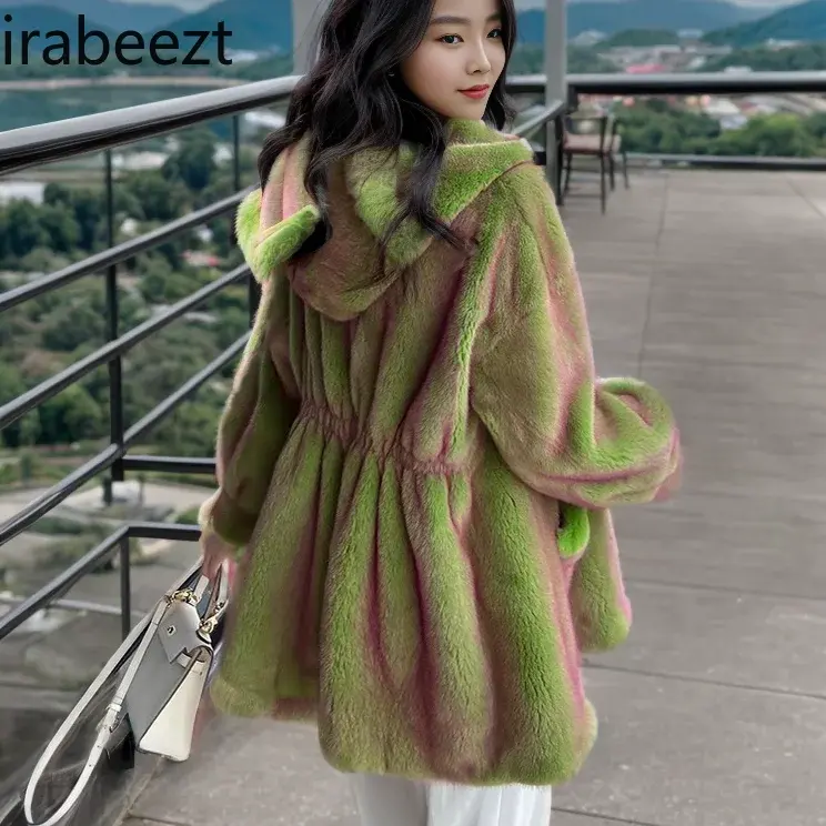 Hot Sale High-end Fur Imitation Mink Coat Socialite Hooded Fashion Casacos De Inverno Feminino 2024 Winter Jacket Women