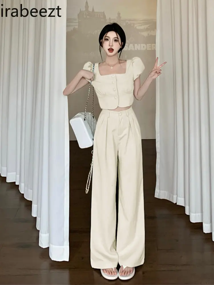 Wide-leg Trouser Suit for Women in Summer Fashion Age-reducing Two Pieces Fashion Summer Conjunto Moletom Feminino