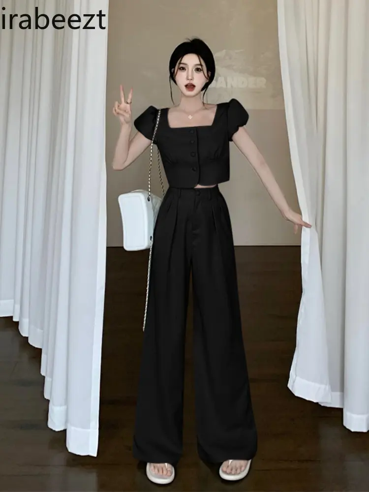 Wide-leg Trouser Suit for Women in Summer Fashion Age-reducing Two Pieces Fashion Summer Conjunto Moletom Feminino